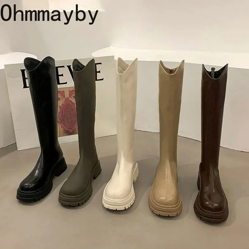 Boots Woman Thigh High Boots Fashion Back Zippers Long Knight Booties Autumn Winter Thick Sole Girl Shoes 231207