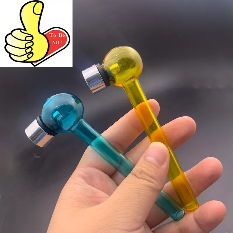 Wholesale Protable smoking pipe mini 11cm colorful glass hand tobacco pipe for dry herb with metal screen bowl