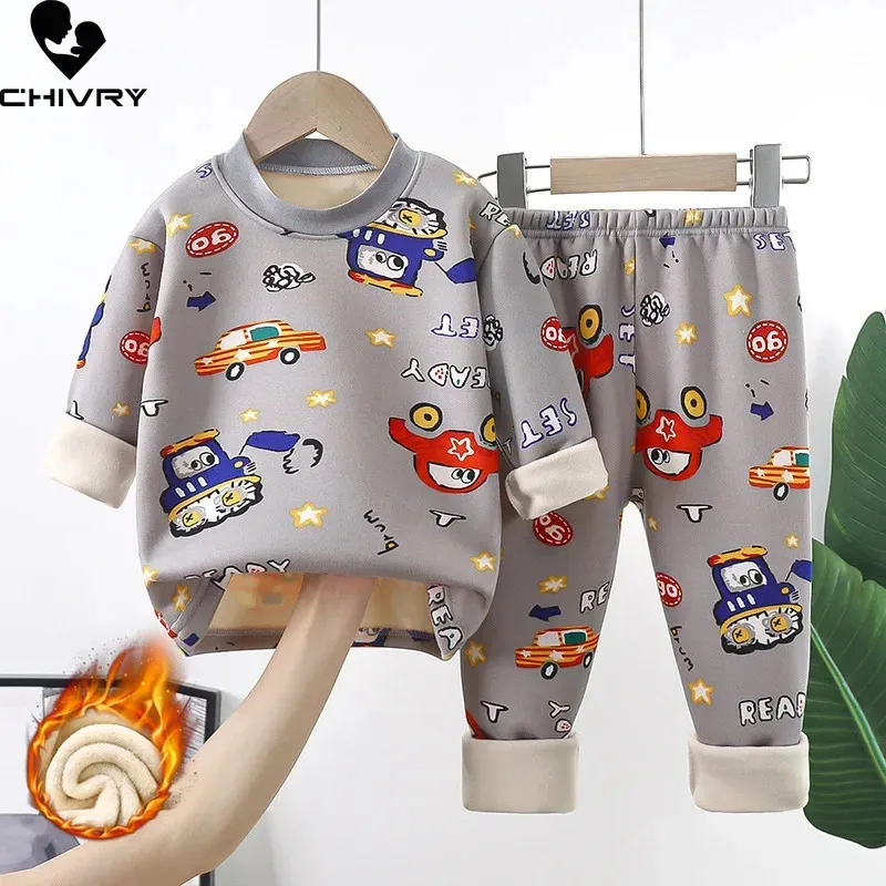 Pigiami autunno inverno i bambini addensano pigiami caldi per bambini ragazze cartone animato a manica lunghe pajamas set di abbigliamento per dormire per bambini 231207 231207