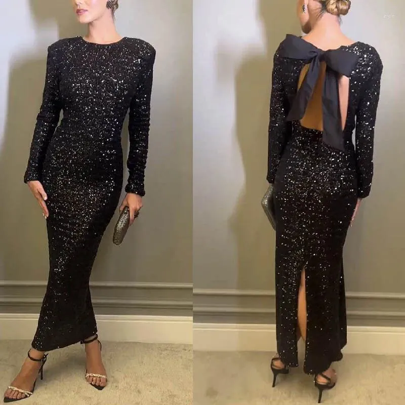 Sexy Solid Sequined O Neck Long Sleeve Dresses Sexy Solid Sequined O Neck Long Sleeve Dresses