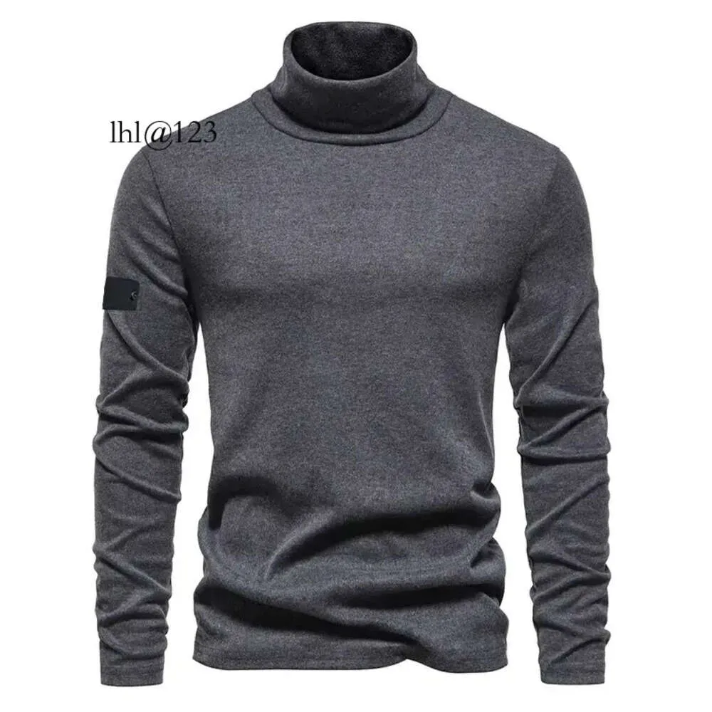 2023 T-shirt basique décontracté simple mode modal col haut Lon automne hiver hommes pur coton couleur unie mince pierre Windpro B vente en gros 2 pièces 10% de réduction