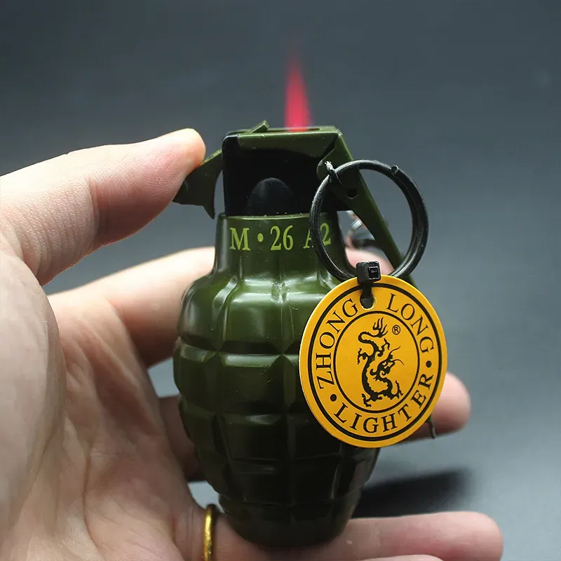 New Arrival Creative Military Lighters Hand Frag Metal Torch Gas Inflatable Windproof Lighters Big Size Outside Tools Drop Shipping
