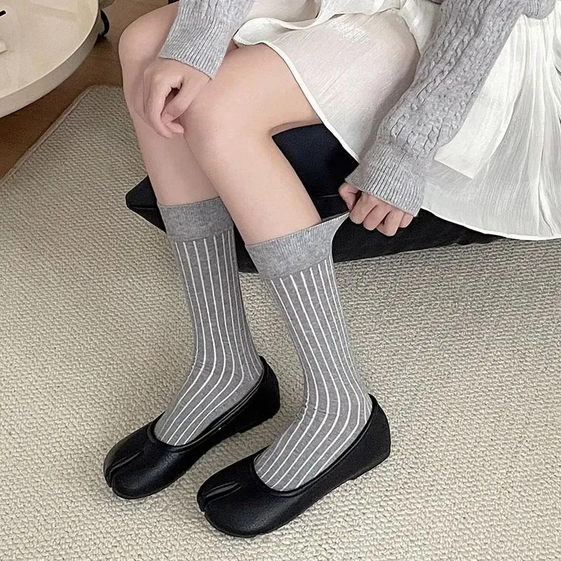 Women Socks Two Toes Casual Fashion Solid Color Cotton Long Japanese Style Girls Kawaii Cute Black White Gray