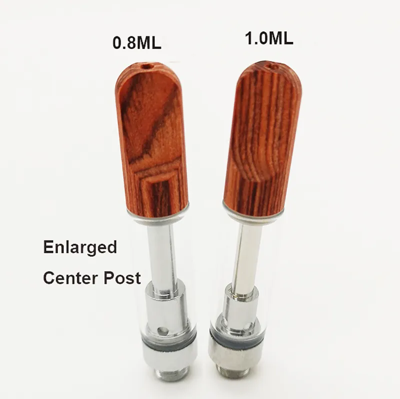 Holz-Vape-Kartuschen, Einweg-Zerstäuber mit 1 ml dickem Öl, E-Zigaretten-Wagen, leere, flache Einschraubspitzen, Glastank, Keramikspule, 510-Gewinde, Holzzerstäuber, individuelles Logo