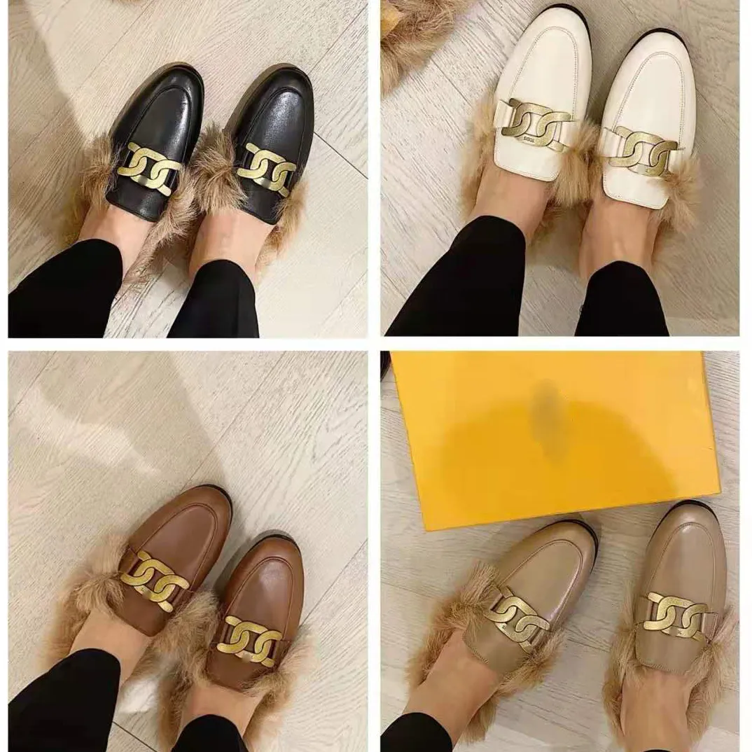 wool slipper Designers shoes for WomensGenuine Leather Classics buckle Ladies sandals Luxury Casual Flat Womens Novelty slippers with box