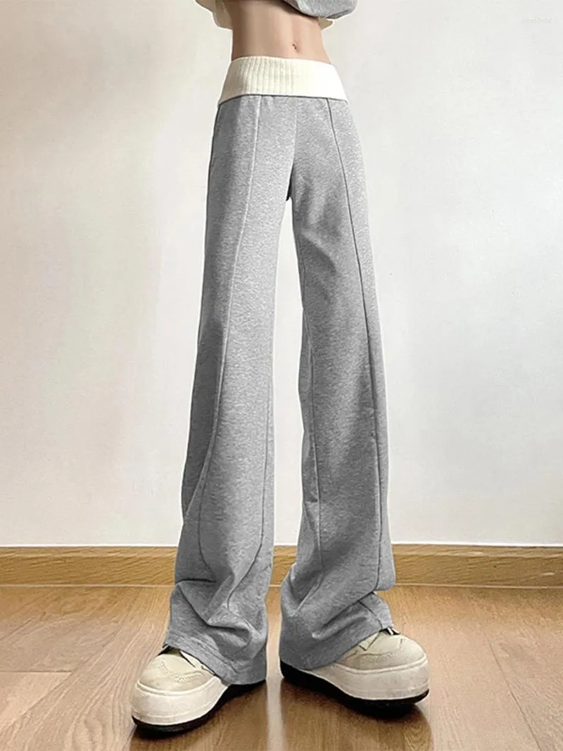 Women s Pants Wide Leg Sweatpants Low Waist Contrast Elastic Waistband Long Sports Without Pocket For Winter Fall