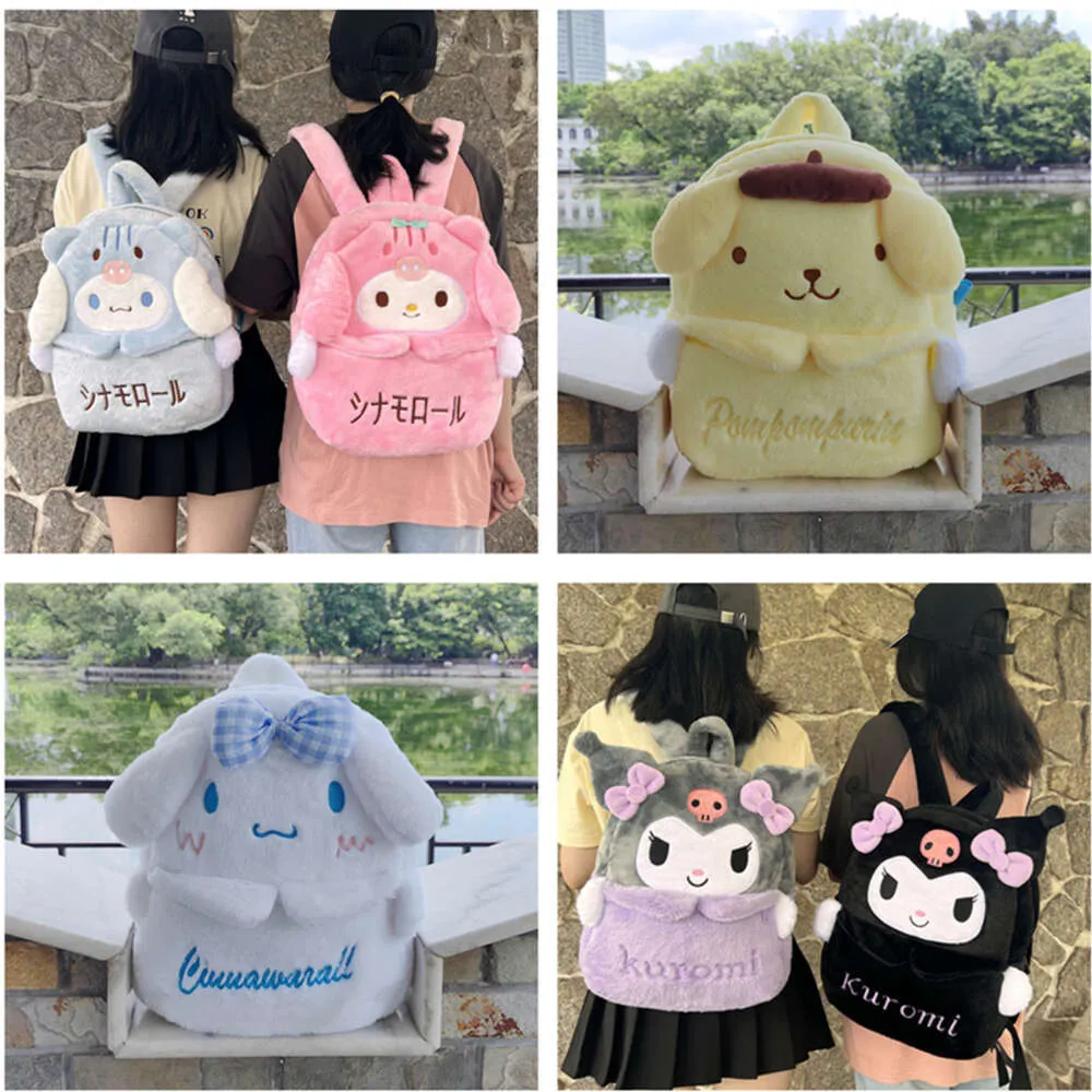 Cute Cartoon Plush Backpacks Kuromi Melody Backpack Large Capacity One Shoulder Bag Plush Doll Messenger Bags Clothing Accessories