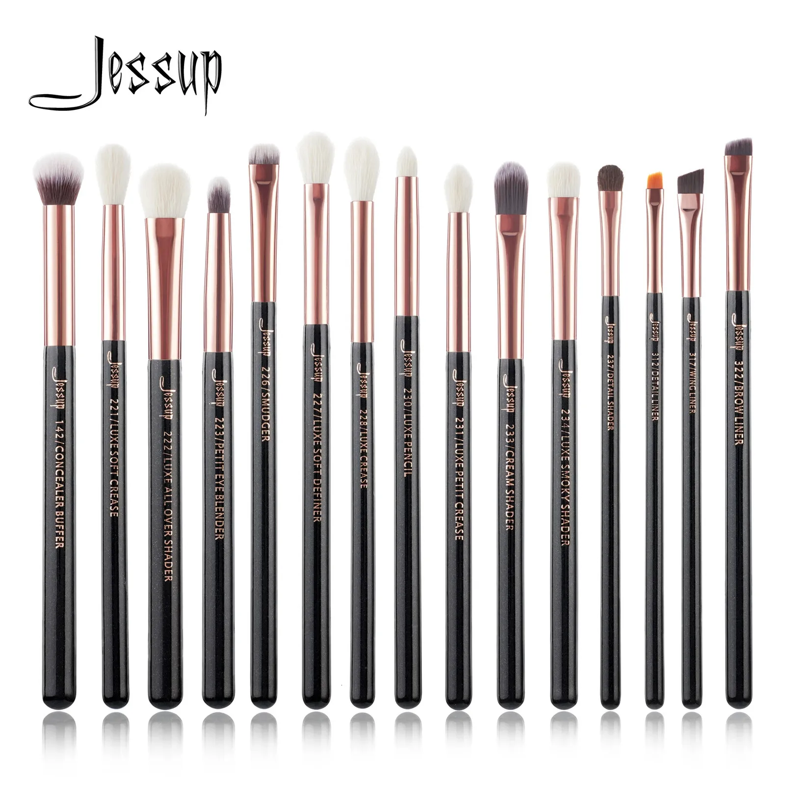 Makeup Brushes Jessup Makeup Brushes Set 15st Make Up Brush Tools Kit Eye Liner Shader Natural-Synthetic Hair Rose Gold/Black T157 231202