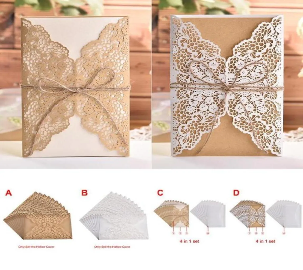 Cartões 10pcs Design Padrão de Flor Corte a Laser Convites de Casamento de Renda West Cowboy Personalizar Convite Enviar Envelope de Selo 2696685