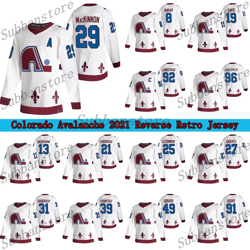 Avalanche Colorado 2024 Reverse Retro Jersey Quebec Nordiques 8 Cale Makar 29 Nathan Mackinnon 96 Rantanen 92 Landeskog Hockey Jerseys S