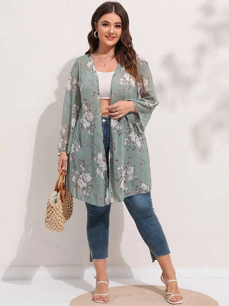 DHgate Womens Plus Size Chiffon Floral Kimono Cardigan Smock Windbreaker Jacket Apparel