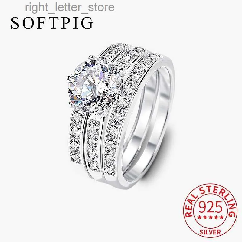 Met zijstenen SOFTPIG Real 925 Sterling Zilver 2Ct Moissanite Set Ring voor Vrouwen Bruiloft Lichte Luxe Fijne Sieraden Minimalistische Accessoires YQ231209