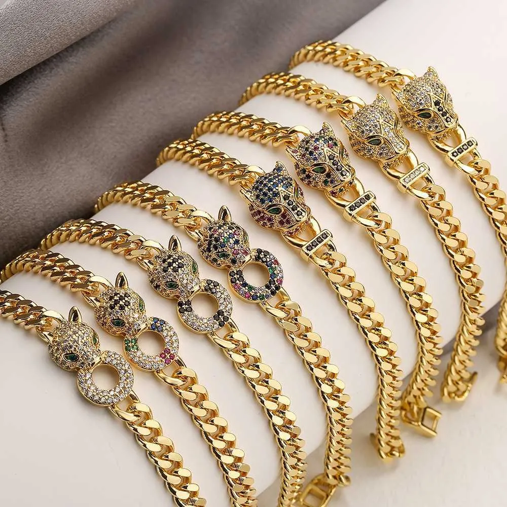 Fashion Accessories 2023 Gold Jewelry With Leopard Head Thick Cuban Link Gold Bracelet