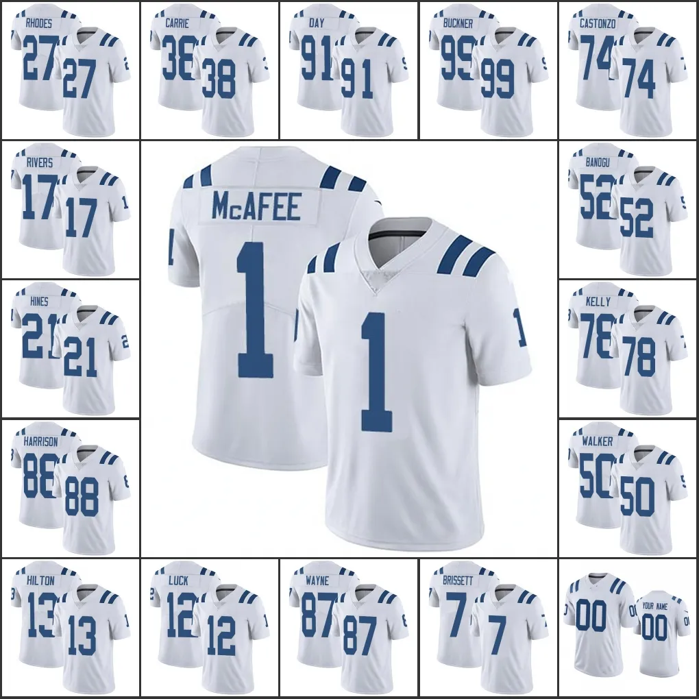 Indianapoliscoltsmen #1 Pat McAfee 12 Andrew Luck 7 Jacoby Brissett 13 T.Y.Hilton Custom Women Youth Football Jersey