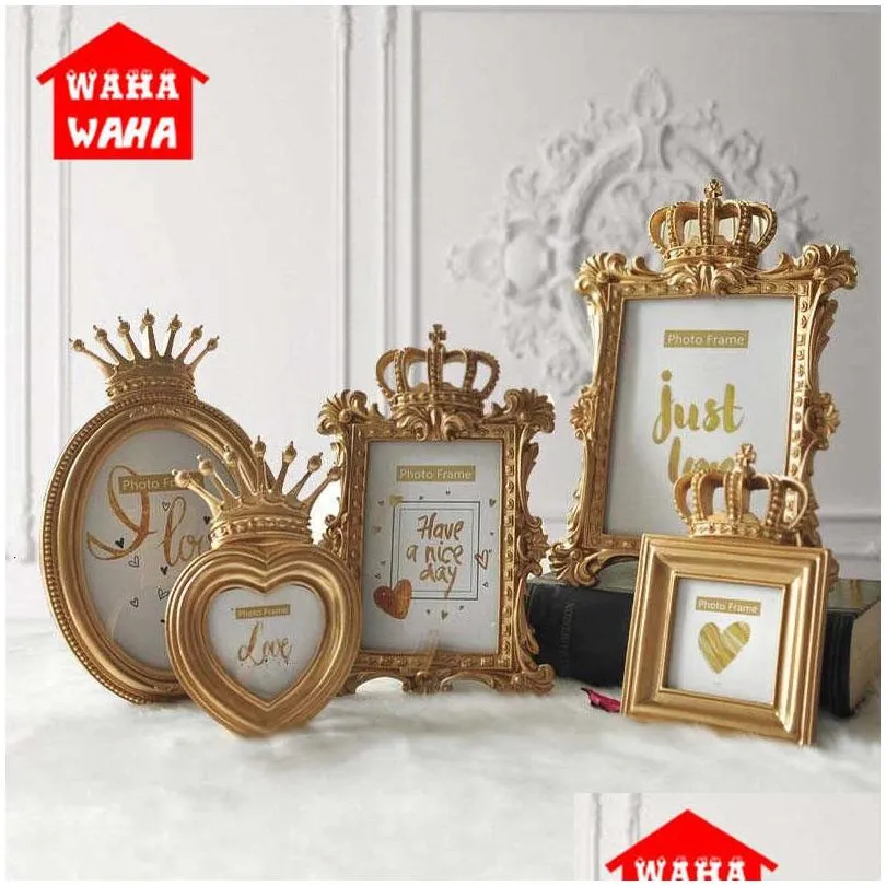 Cadres et moulures Couronne d'or européenne Po cadre créatif résine photo bureau luxe pour mariage maison décorative cadeau artisanat Sh190 Dhil9