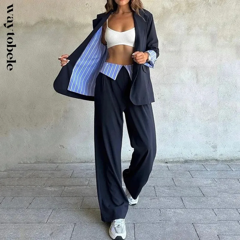 Frauen Zweiteilige Hosen Waytobele Frauen Blazer Anzug Herbst Einfache Büro Casual Solide Langarm Revers Top Lose Sets Streetwear 231208