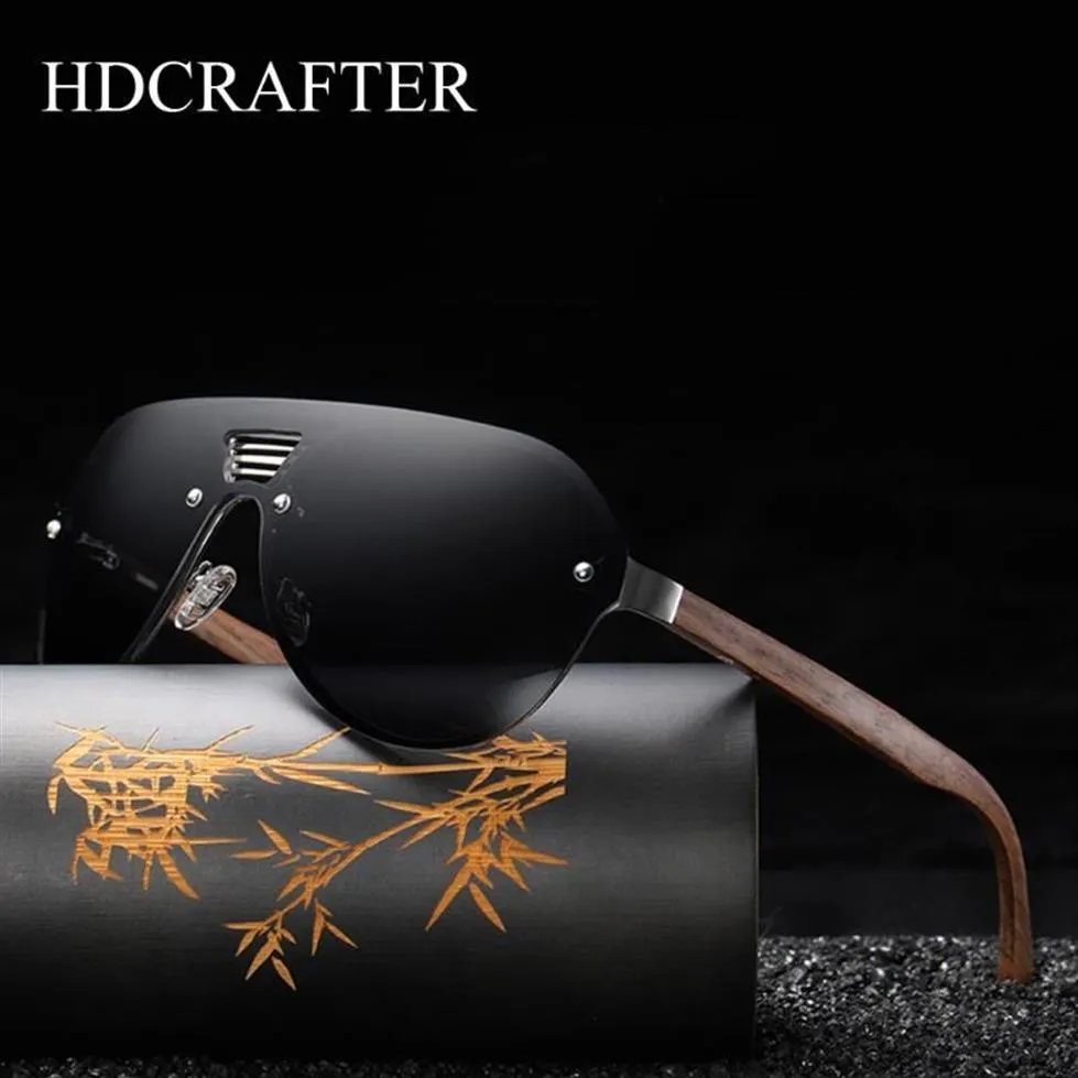 Óculos de sol HDCRAFTER 2021 Mens sem aro polarizado nogueira madeira espelho lente óculos de sol mulheres design de marca oversized óculos214b