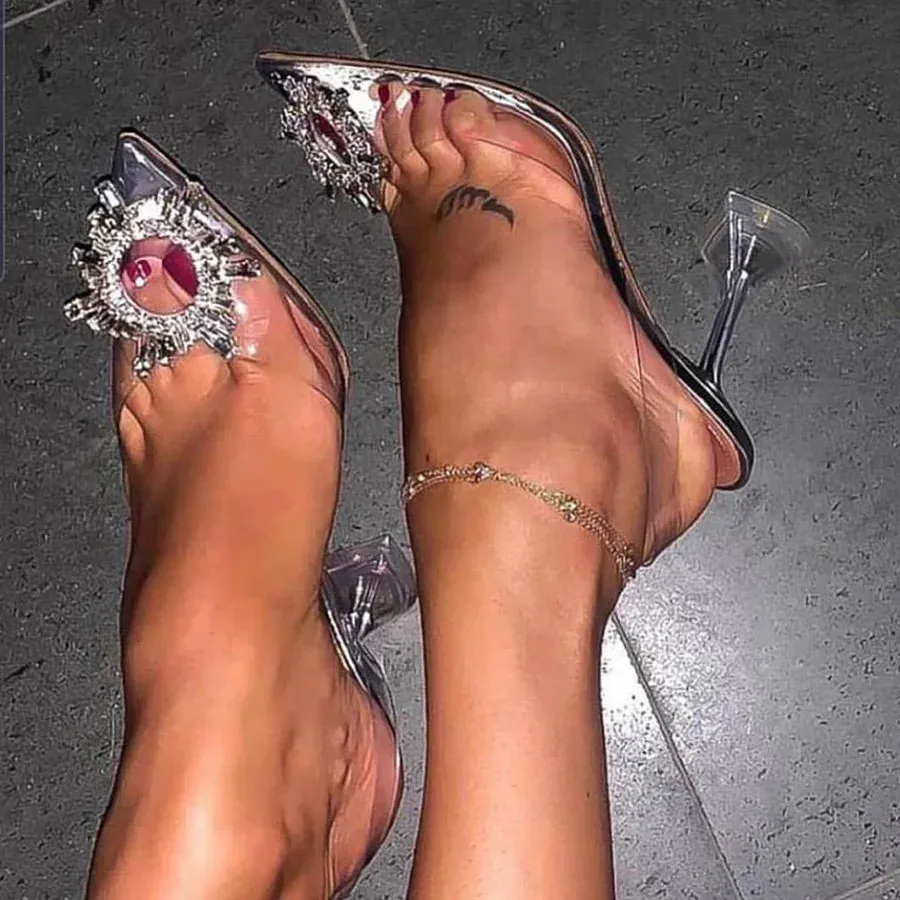 Robe chaussures de luxe femmes pompes transparents talons hauts sexy bout pointu slip-on de mariage marque chaussures de mode pour dame taille 34-43 231208