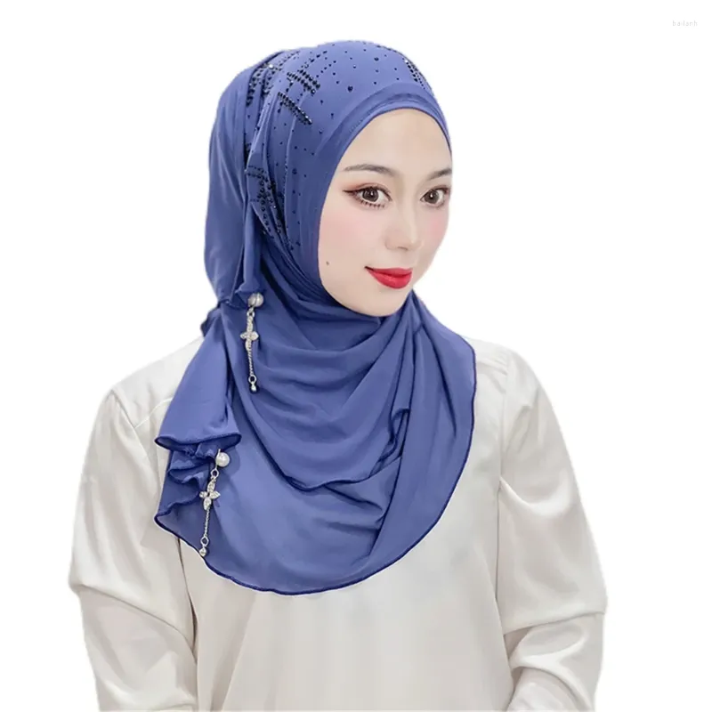 Vêtements ethniques Malaisie Femmes musulmanes Diamants Perles Perles Hijab Noir Abaya Châle Wrap Turban Dubaï Islamique Foulard Étoles Écharpe