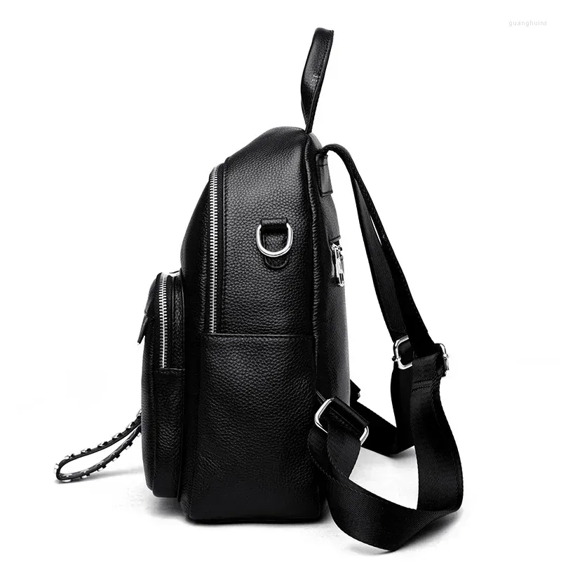 Mochilas Escolares 2024, Mochilas De Cuero Genuino A La Moda Para Mujer,  Mochila Informal Con Remaches Para Estudiantes Y Chicas Naturales Reales De  $350,94