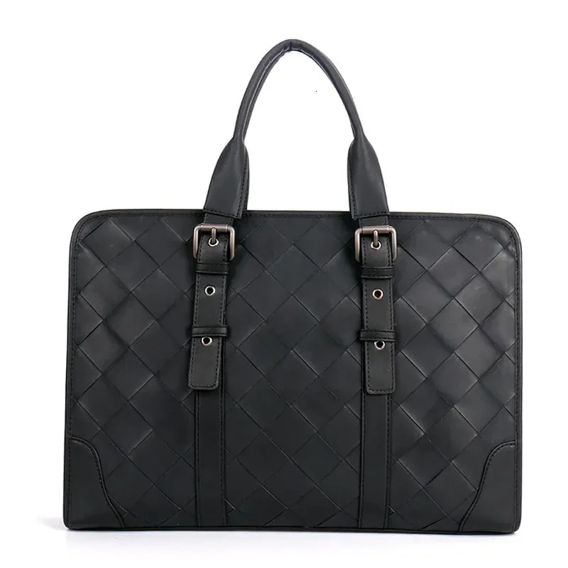 BROCTUCASS 2024 Luxury Weave Cow äkta läder Business Men's Portfölj Male Shoulder Bag Men Messenger Laptop Computer Designer 231208