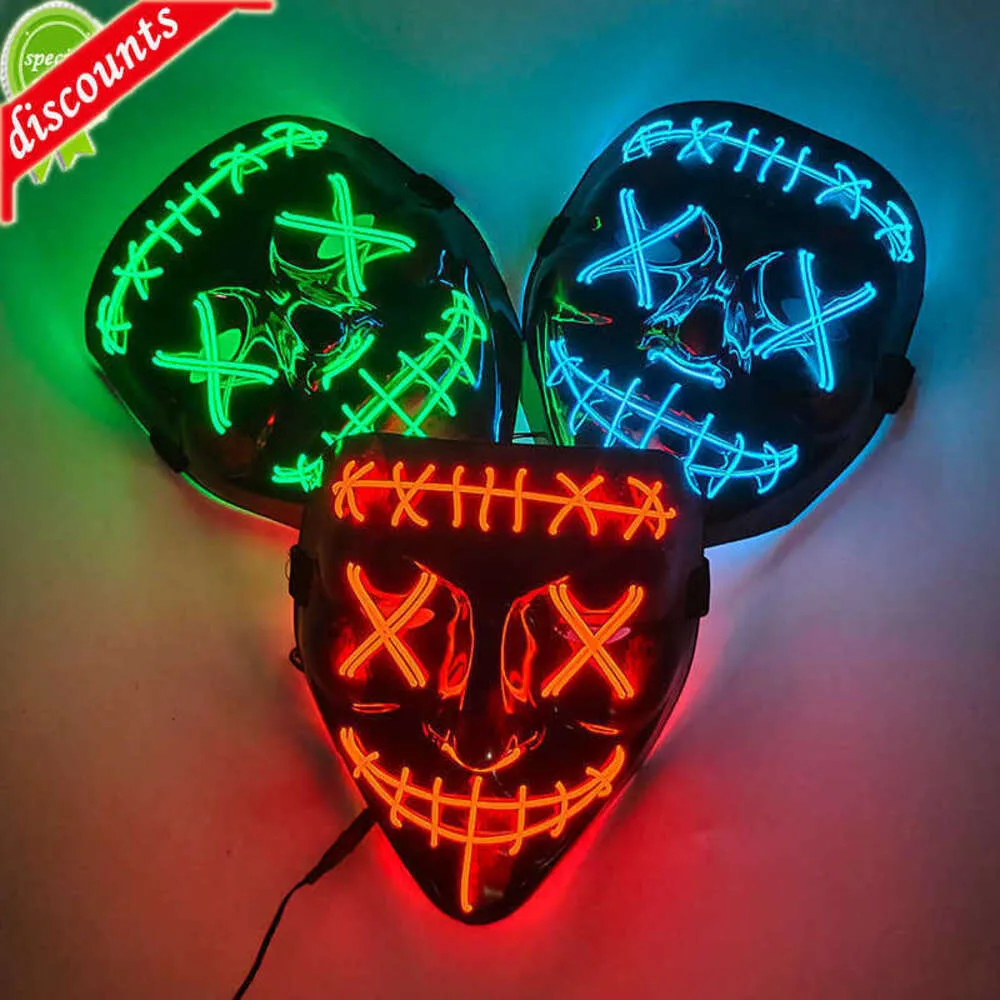 Upgrade der neuen leuchtenden Neon-EL-Draht-Party-Maske für Halloween, blinkende Purge-Horror-Maske, leuchtende gruselige Maskerade