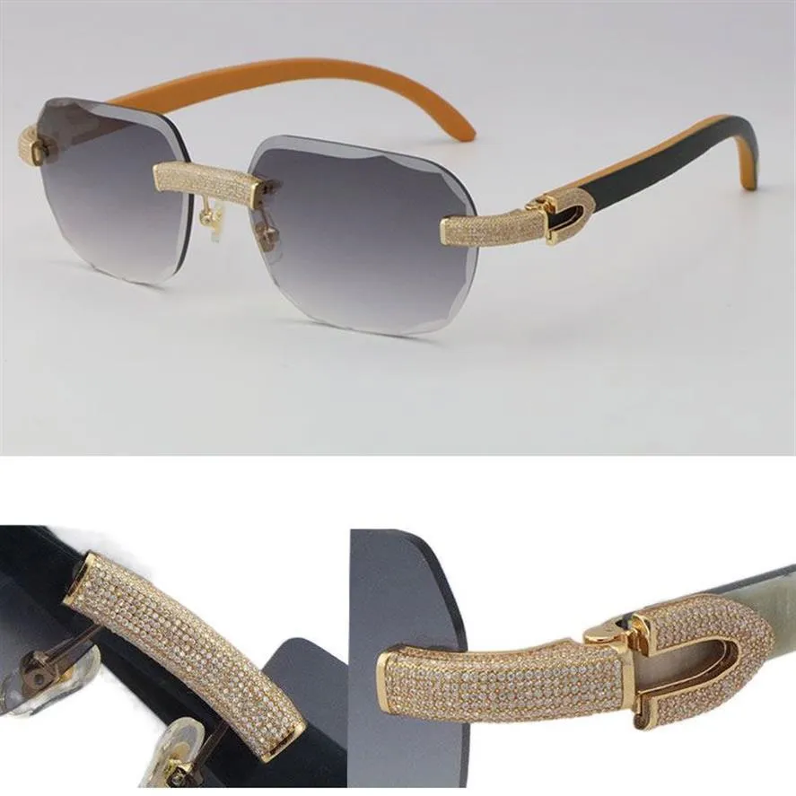 2022 Neues limitiertes Modell Mikropavierter Diamant Sonnenbrille Originalholz Rande ohne Sonnenbrille 18K Gold C Dekoration Männliche Frau 256K