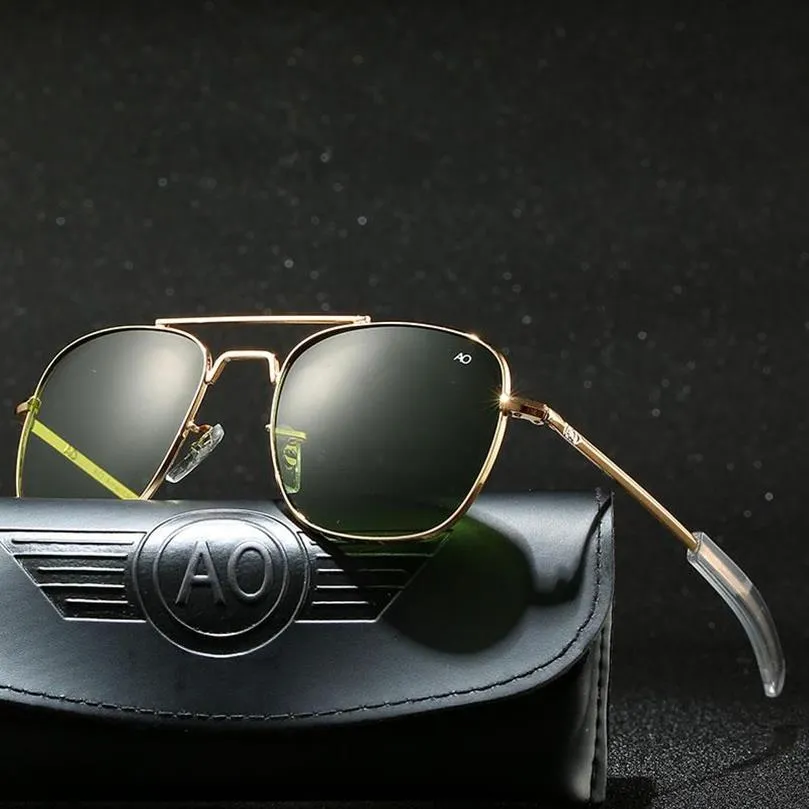 Солнцезащитные очки с футляром для авиации AO, мужские дизайнерские солнцезащитные очки для мужчин, американская армия, военные оптические стеклянные линзы Carton3204