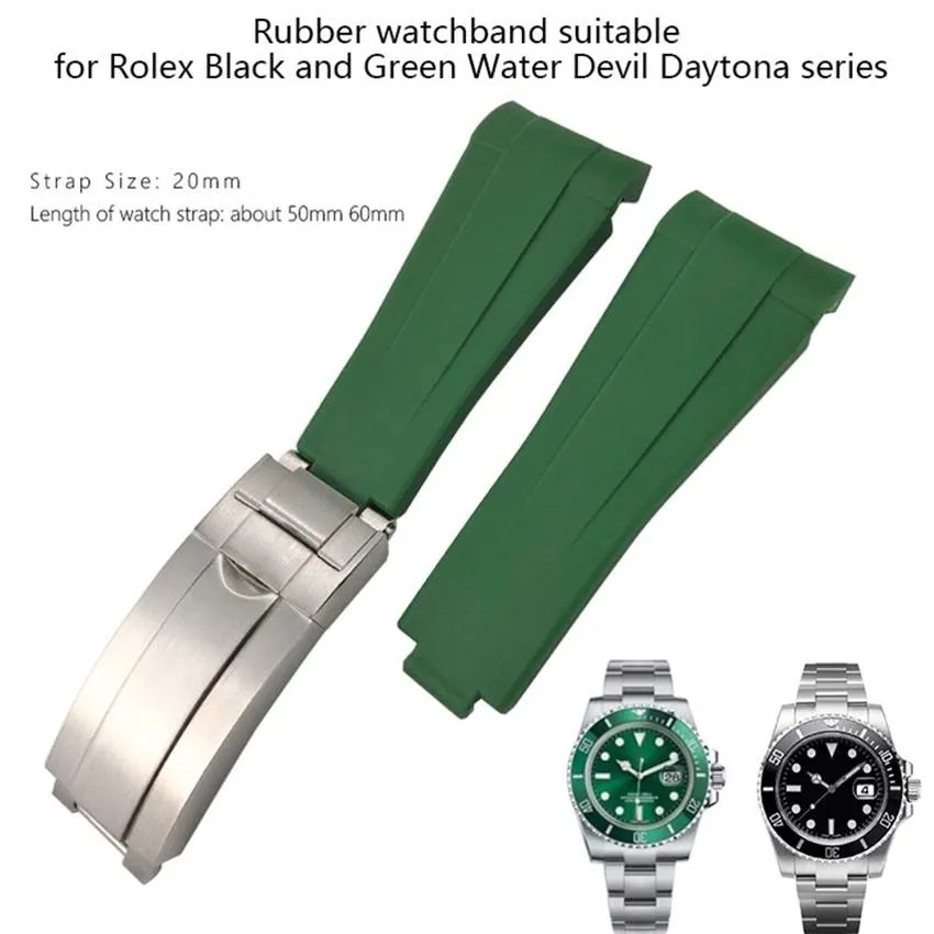 Резиновый ремешок для часов 20 мм, черный, зеленый, синий, белый, регулируемая складная пряжка для браслета SOLEX Submariner GMT OYSTERFLEX 220624311N