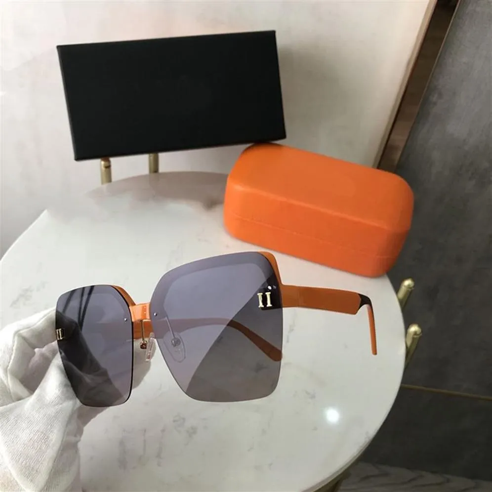Mulher designer óculos de sol laranja óculos de sol letras de metal homens casuais dois estilo grande quadro com box2513