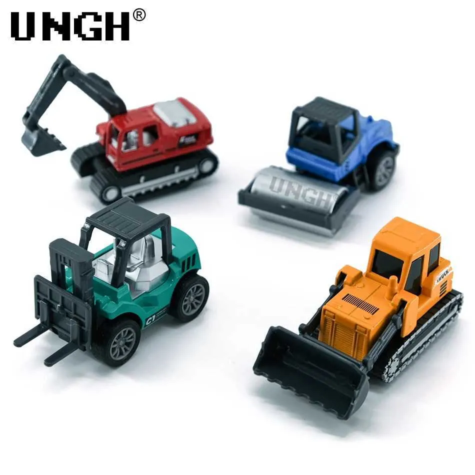 Carros modelo fundido UNGH 4 unidades / conjunto Mini liga diecast engenharia carro veículo escavadeira caminhão modelo brinquedo educativo para crianças menino presente de aniversárioL231114