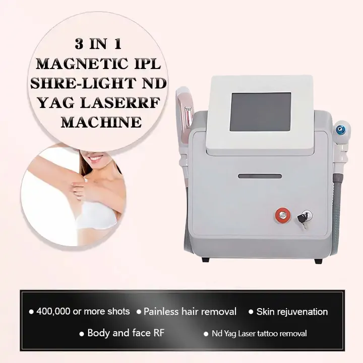 Machine de beauté de la peau au laser Nd Yag RF haute durabilité pour enlever les cheveux, rondelle de tatouage, blanchiment de la peau, traitement de l'acné, thérapie vasculaire 3 en 1 Salon