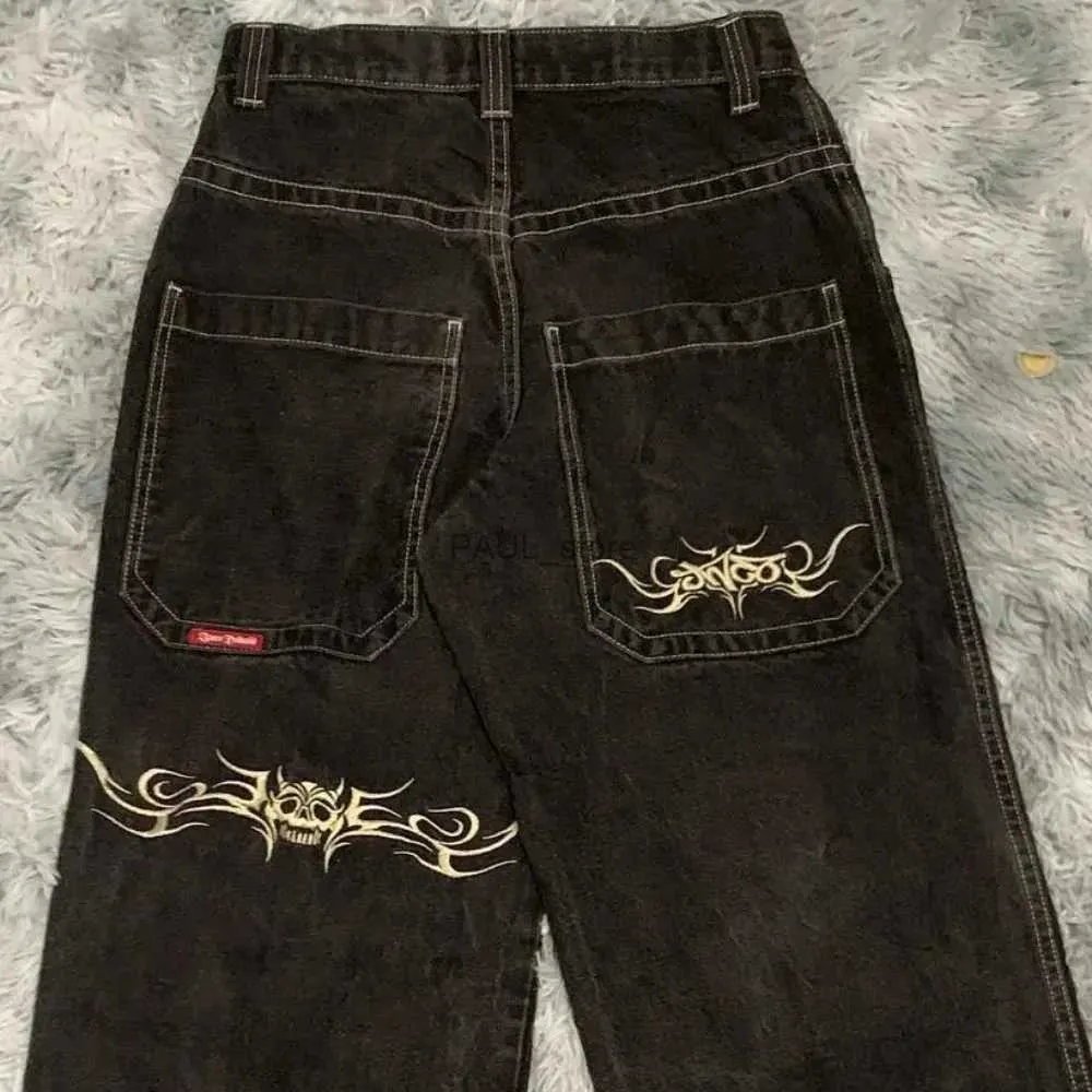 Мужские джинсы JNCO Jeans Y2K Хип-хоп Ретро-графика с вышивкой Мешковатые джинсы Черные брюки Мужчины Женщины Новые широкие брюки в стиле Харадзюку в готическом стиле с высокой талией1L231122