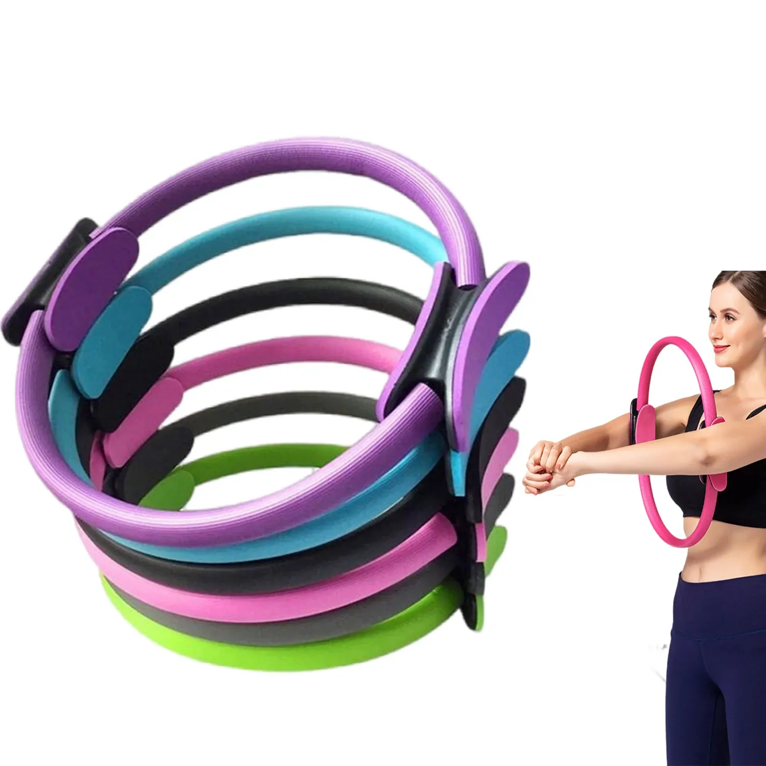 Yoga cirklar Pilates Yoga Circles 15 "Fitness Elastic Rings Fitness bäckenbotten Övning för kvinnor som formar utrustning för inre lår abs ben 231208