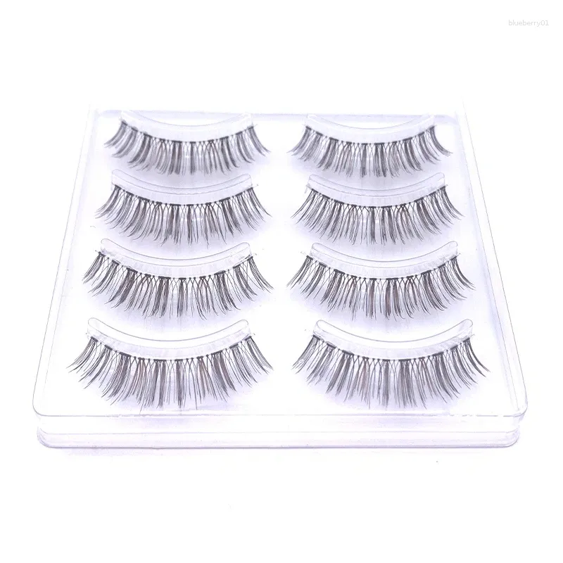 False Eyelashes 4 Pairs Silk Volume Strip Lashes Eyelash Natural Long Hand Made Clear Band Eye Lash Set