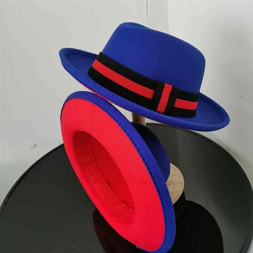 Fedora fedoras bicolores pour fond noir rouge feutre jazz melon performance wo et hommes église hat275G