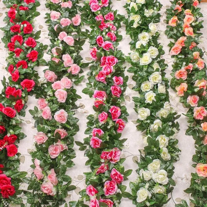 Decoratieve bloemen Kunstmatige Rose Vine Simulatie Ivy Hangende Garland Fake Flower Silk Wedding Decor Wall Plant