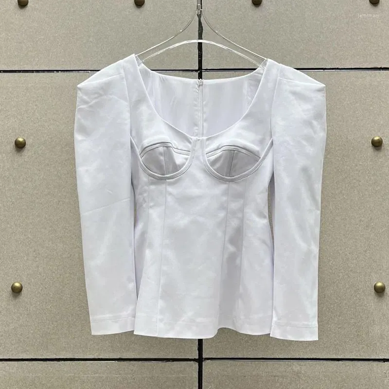 Survêtements pour femmes Haut de gamme Blanc Slim Coton Taille Tops Femmes Vêtements Élégant Sexy À Manches Longues Col Rond Fermeture À Glissière Manteau D'hiver