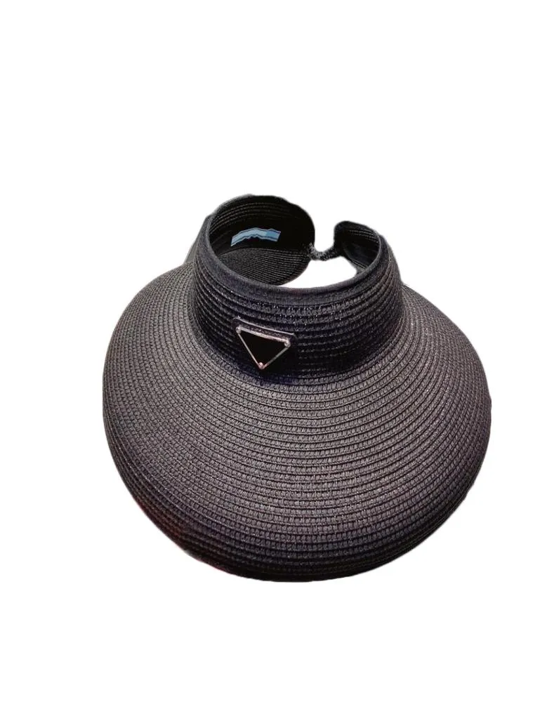 Wyjazdu Women Designer Straw Hat Puste czapki metalowy trójkąt ikona słoneczne czapki szerokie brzegi cap8032839