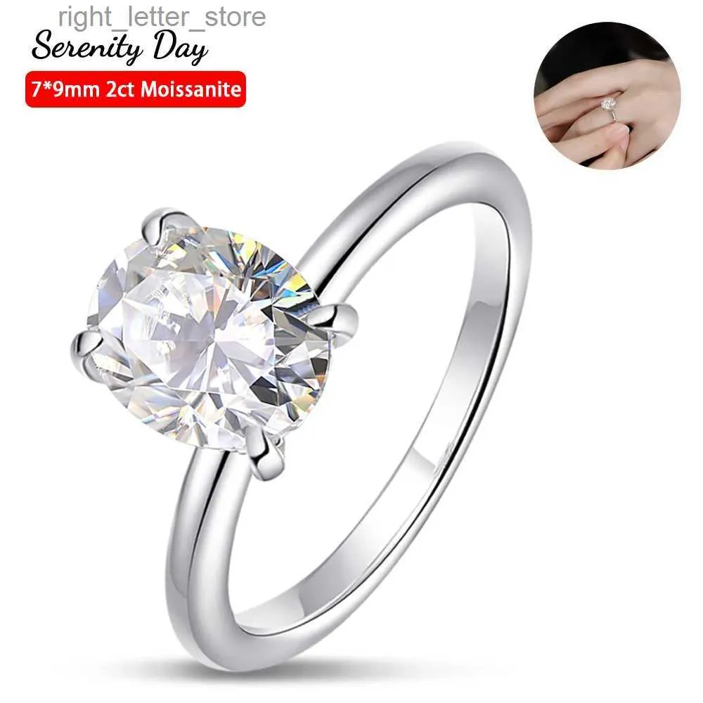 Med sidonstenar Serenity Four Claw D Color 2 Oval Dove Egg-formad Moissanite Ring S925 Sterling Silver Plate PT950 Band smycken grossist YQ231209