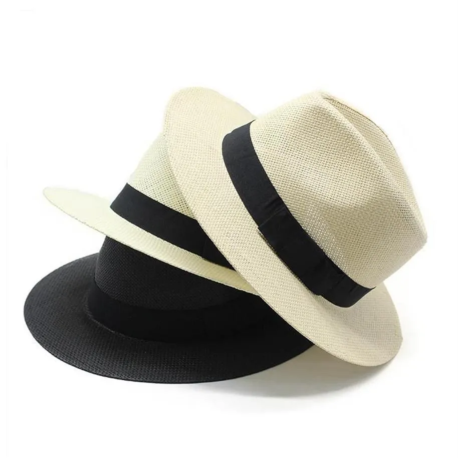 Berets Summer Fedoras Panama Jazz Hat Sun Hats For Women Man Beach Straw Men UV Protection Cap Chapeau Femmeberets307g