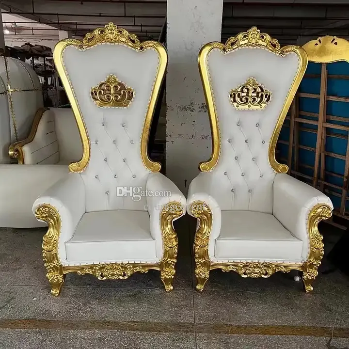 Chaises de trône de luxe roi et reine, pour location de chaise trône de fête de mariage, blanc 115
