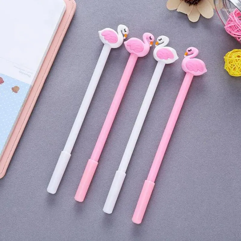 2pcs/set sevimli ve güzel flamingo kuğular, jel kawaii kırtasiye kalemi malzeme ofisini yazmak için okul malzemeleri