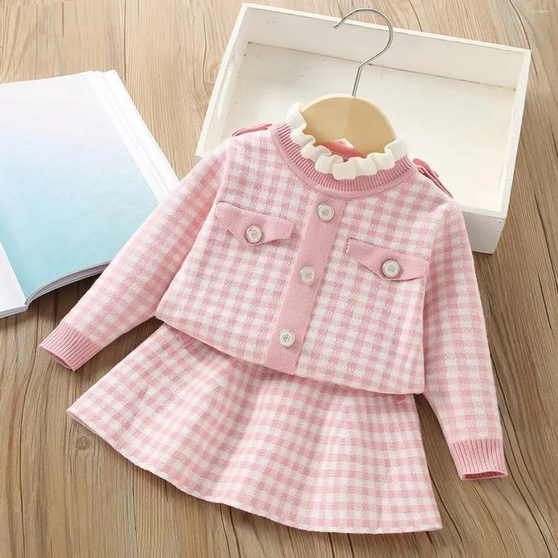 Set di abbigliamento Bambino Bambini Ragazze Maglia a maniche lunghe Pullover Plaid Top Gonne Abiti Preemie Ricevere Coperte Ragazza Taglia 14 16 Vestiti