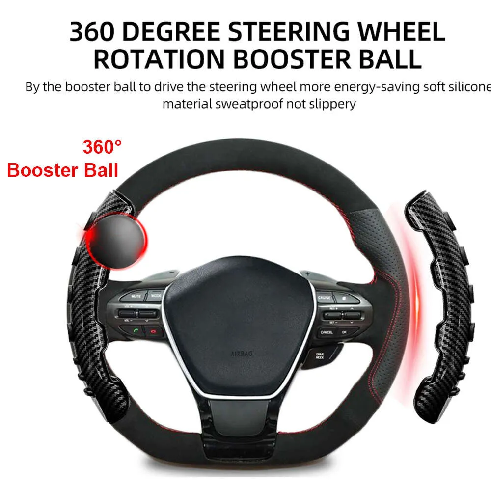 New 1Pair Car Steering Wheel Non-Slip Cover 38cm Carbon Fiber With Booster Ball Spinner Knob Universal Auto Car Interior Accessories