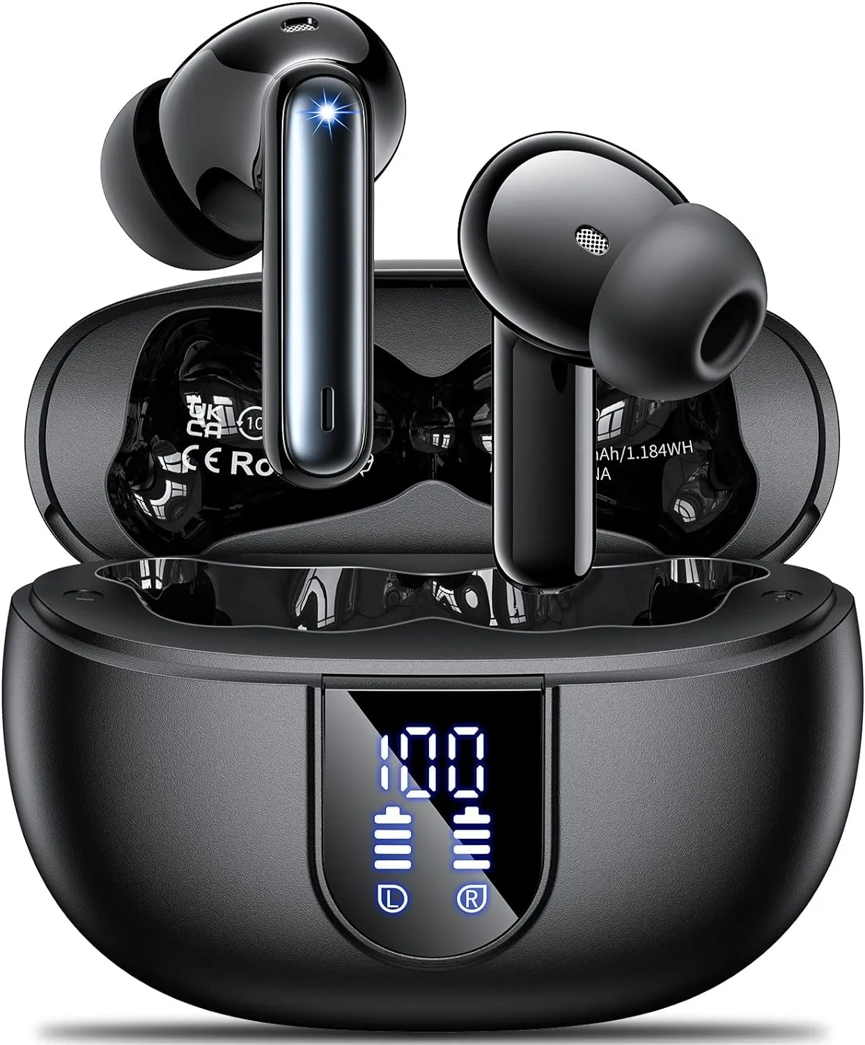 Беспроводные наушники Bluetooth — наушники Aoslen Bluetooth 5.3 со светодиодным дисплеем, воспроизведением в течение 42 часов, стереосистемой Hi-Fi, шумоподавлением ENC, 4 микрофонами, сенсорным управлением, водонепроницаемостью IPX7