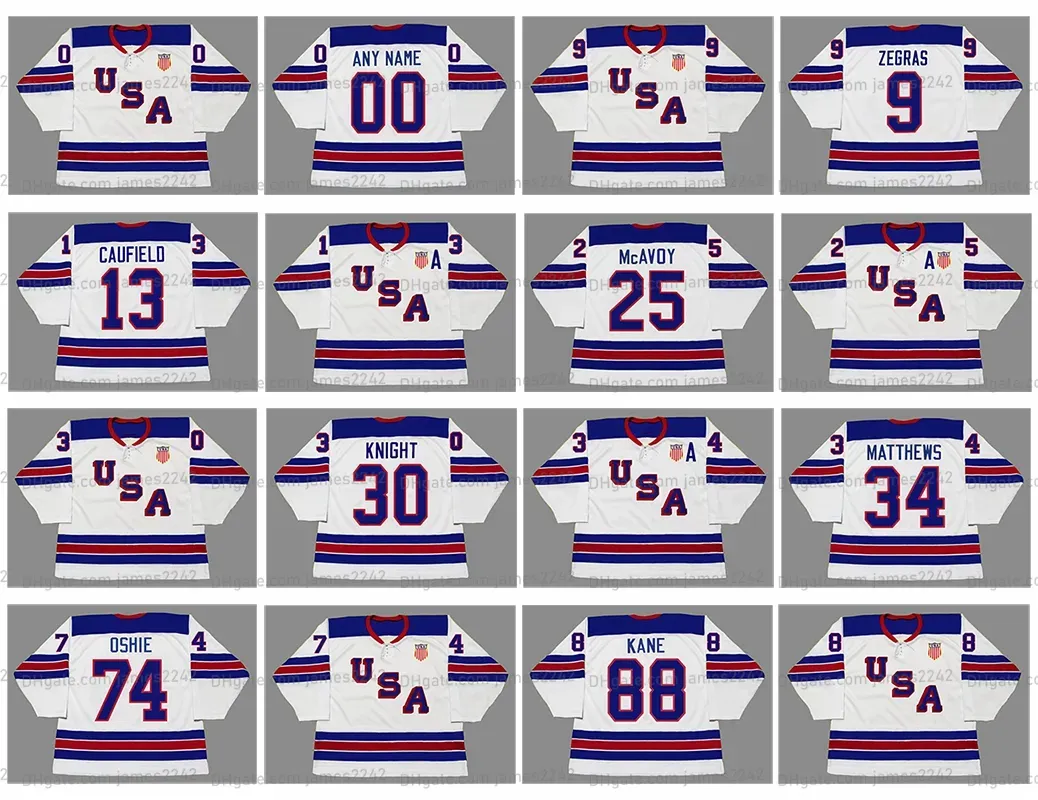 9 Trevor Zegras Team USA Hockey Jersey 13 COLE CAUFIELD 34 Auston Matthews CHARLIE McAVOY 9 JACK EICHEL 30 Spencer Knight 88 Patrick Kane 74