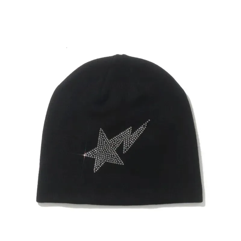 Beanie/Kafatası Kapakları Moda Rhinestone Desen Örme Sıcak Şapka Kadınlar Beanie Kpop Peri Grunge Beanies Erkekler Kış Harajuku Sıradan Y2K UNISEX CAP 231208