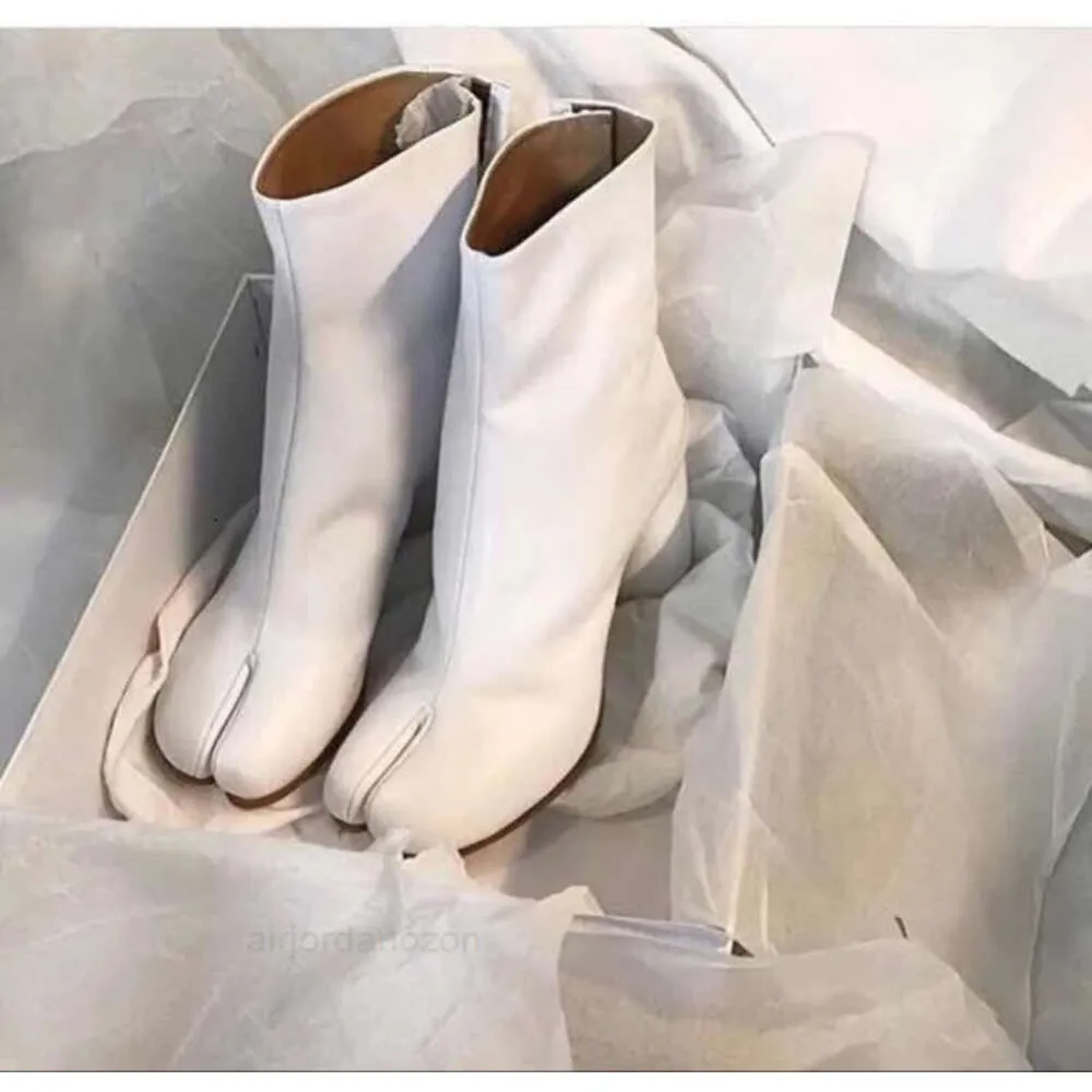 Boots Tabi Split-Toe Women Colored Leather Buckle Chunky Block Heels Booties Botas Feminina Shoes Woman 221023