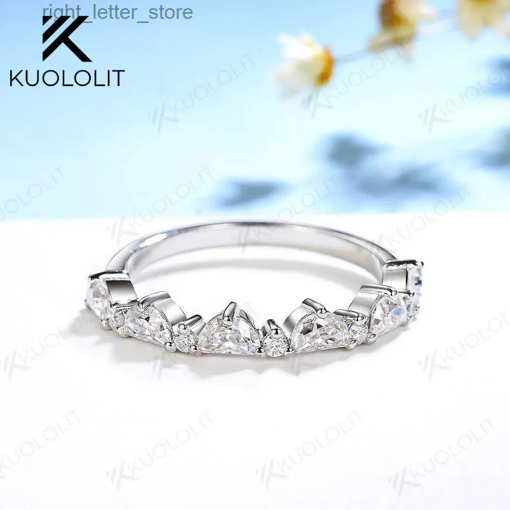 Med sidogenor Kuololit 1.3ctw Half Moon Moissanite Rings for Women Men Soild 18K 14K 10K Sliver White Gold Band för förlovningsbröllop Classic YQ231209